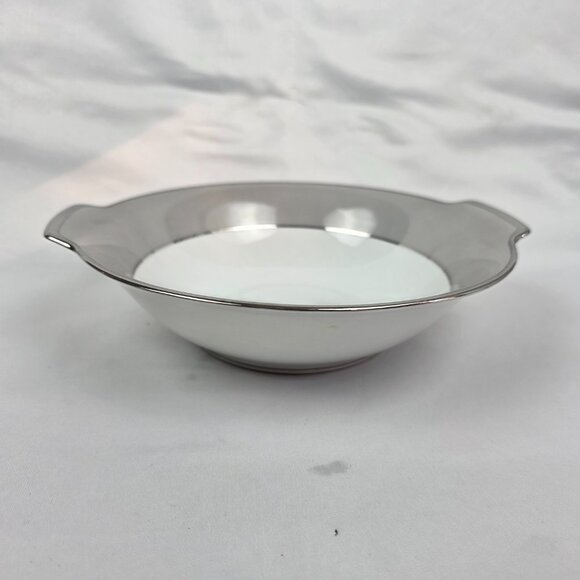 Sango Plantina Round Serving Bowl 9 Inch White with Gray Band & Platinum Trim - Picture 8 of 11